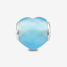 Load image into Gallery viewer, Heritage Blue Cat’s Eye Faceted Glass Heart Charm