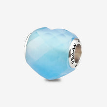 Load image into Gallery viewer, Heritage Blue Cat’s Eye Faceted Glass Heart Charm