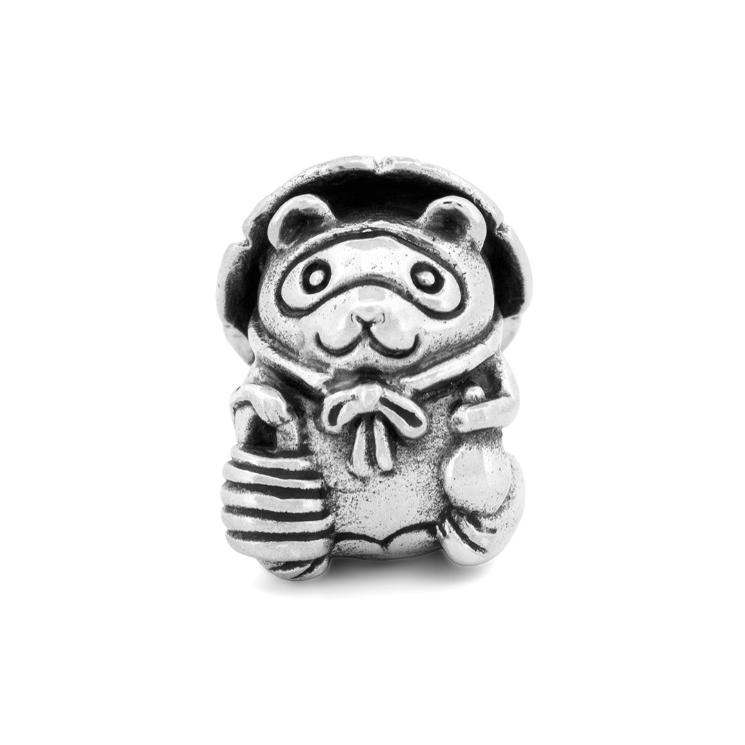Black Raven Tanuki silver bead