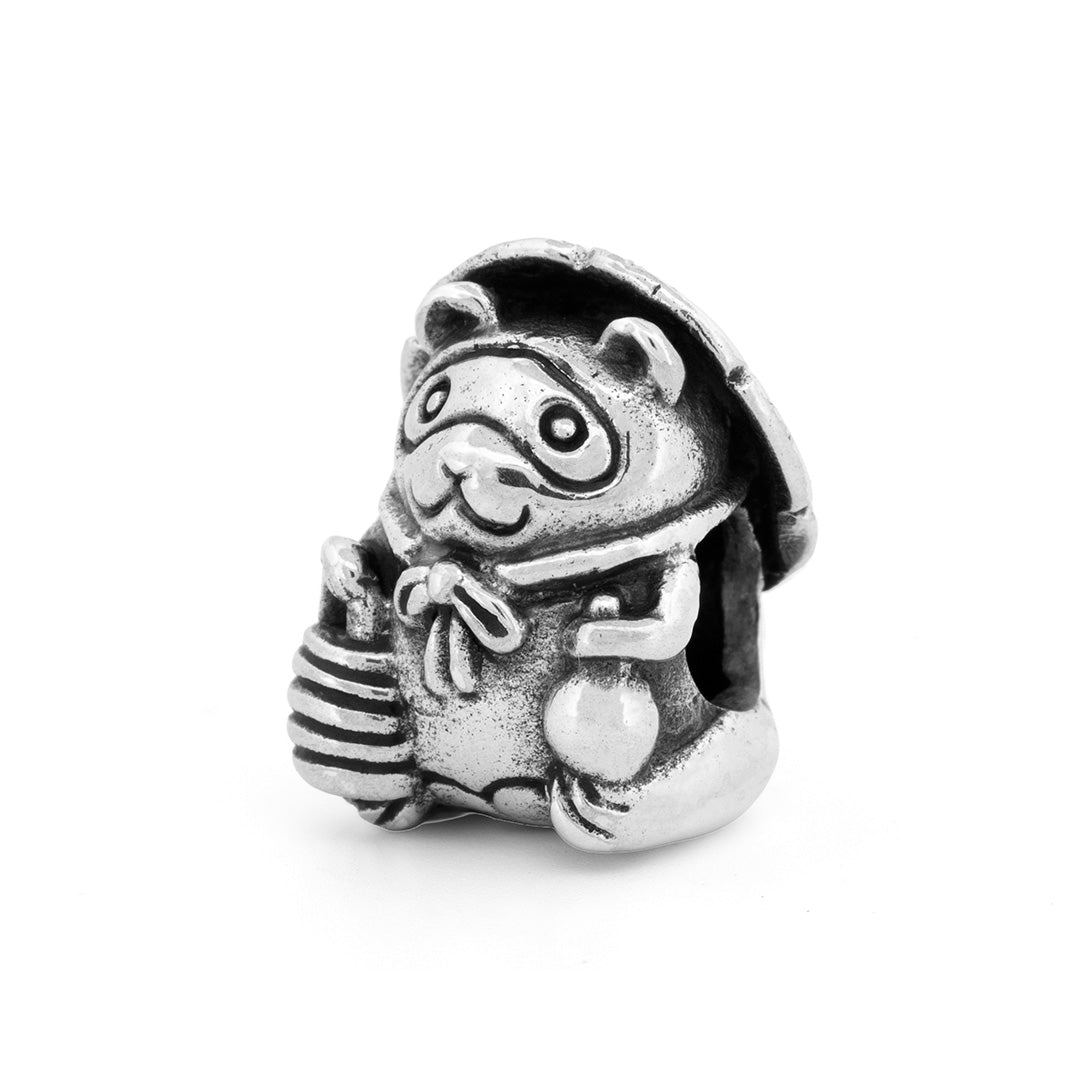 Black Raven Tanuki silver bead