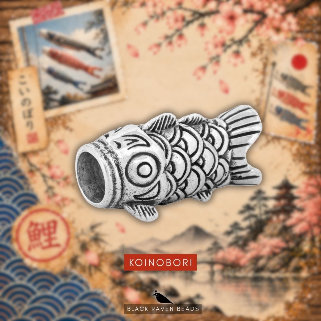 Black Raven Koinobori silver bead