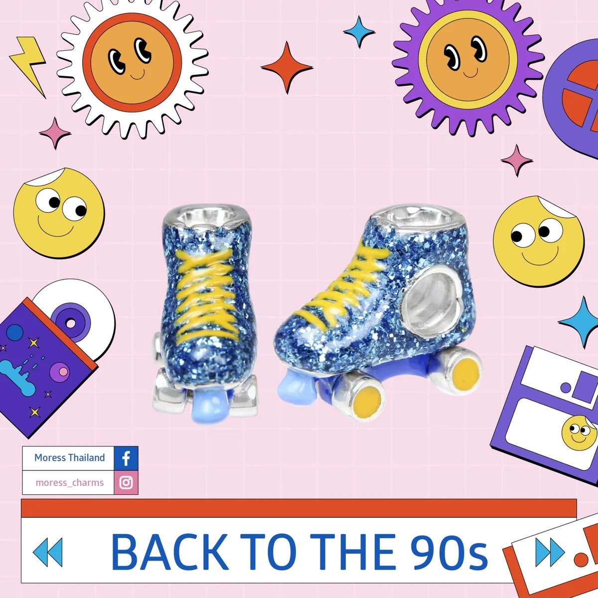 Glitter Blue Roller Skate Bead