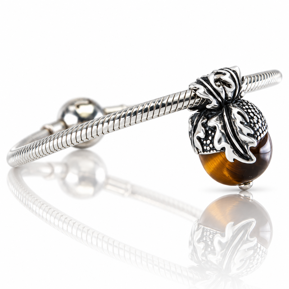 Oak Acorn with Tiger Eye Gemstone Charm - PREORDER