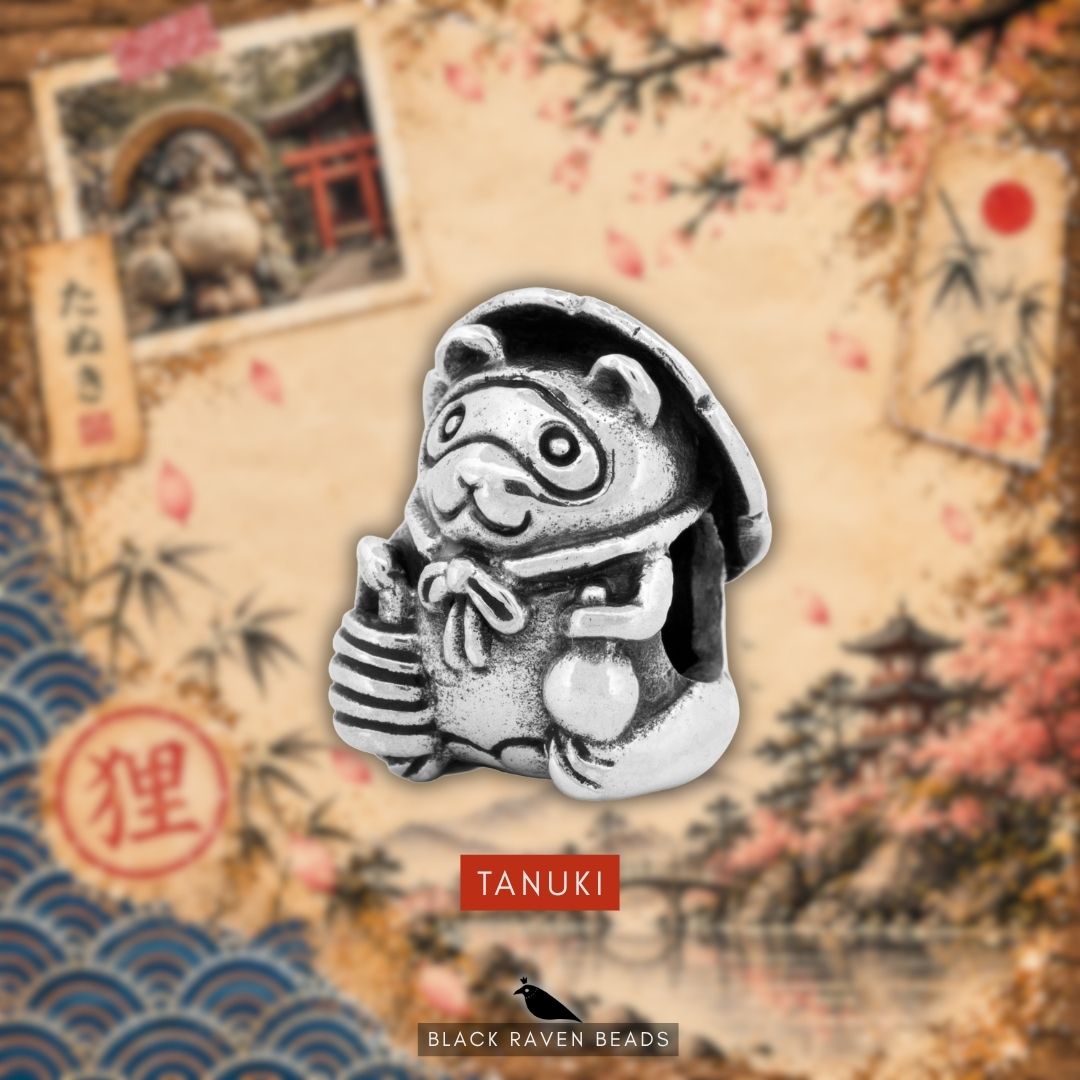 Black Raven Tanuki silver bead