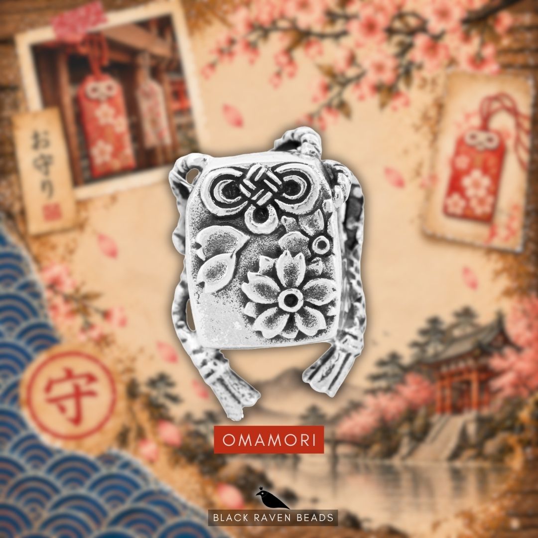 Black Raven Omamori silver bead