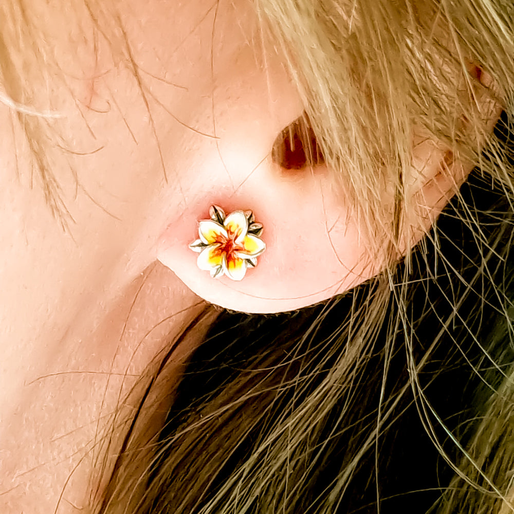 Frangipani Yellow & Red Earrings