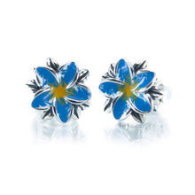 Load image into Gallery viewer, Frangipani Blue &amp; Yellow Earrings
