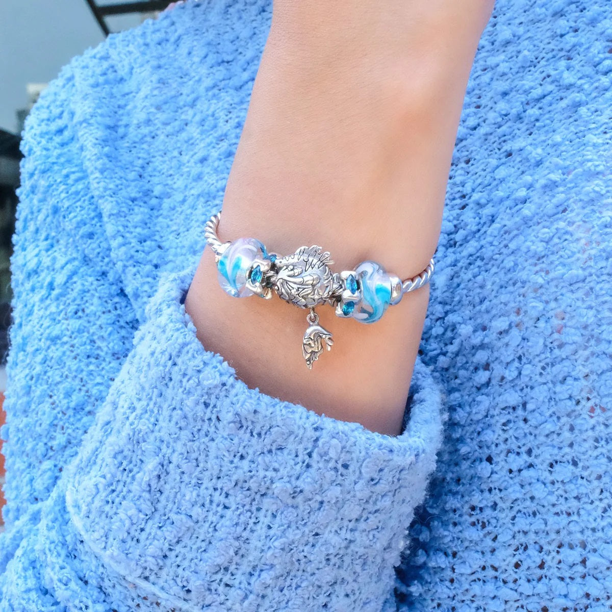 Marble Glass Bead Light Blue