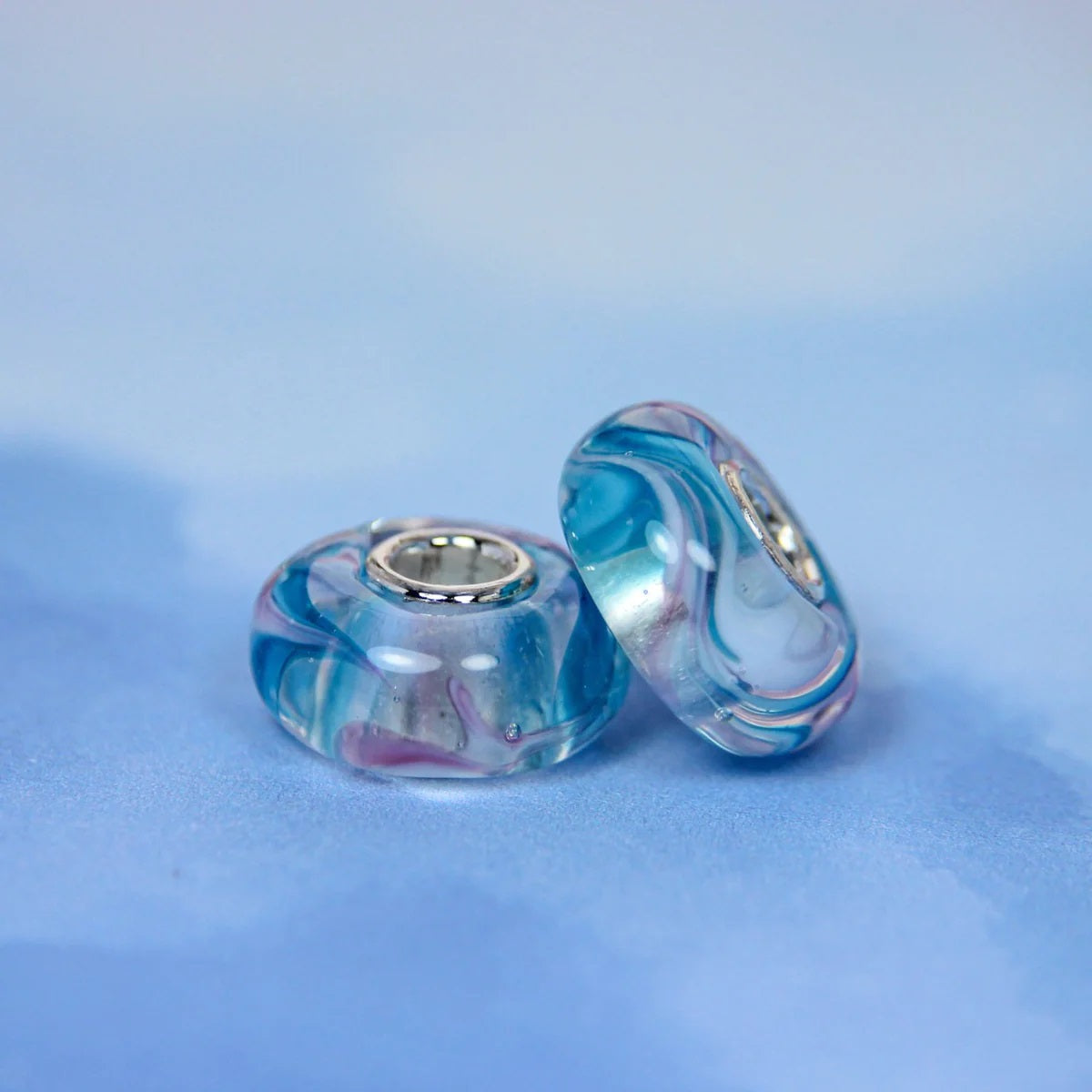 Marble Glass Bead Light Blue