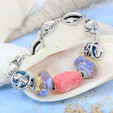 Load image into Gallery viewer, Conch Shell Carved Bead - Roses &amp; Starfish
