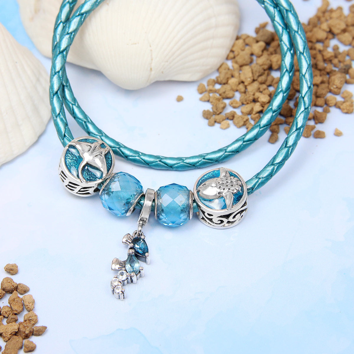 Seahorse Blue Topaz Dangle Bead