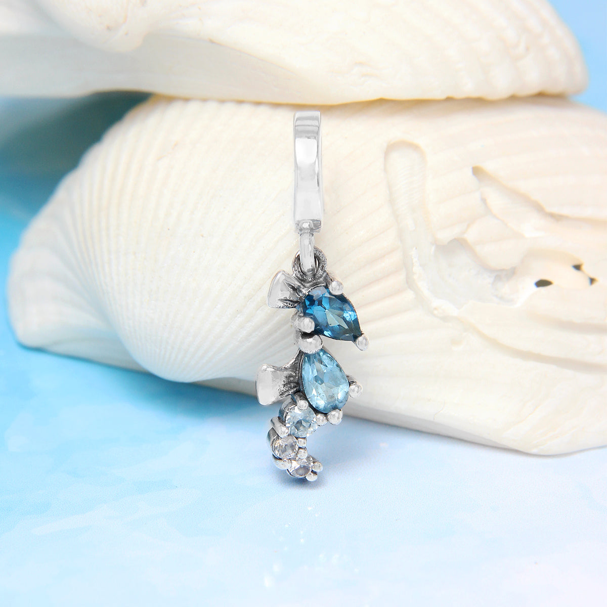 Seahorse Blue Topaz Dangle Bead